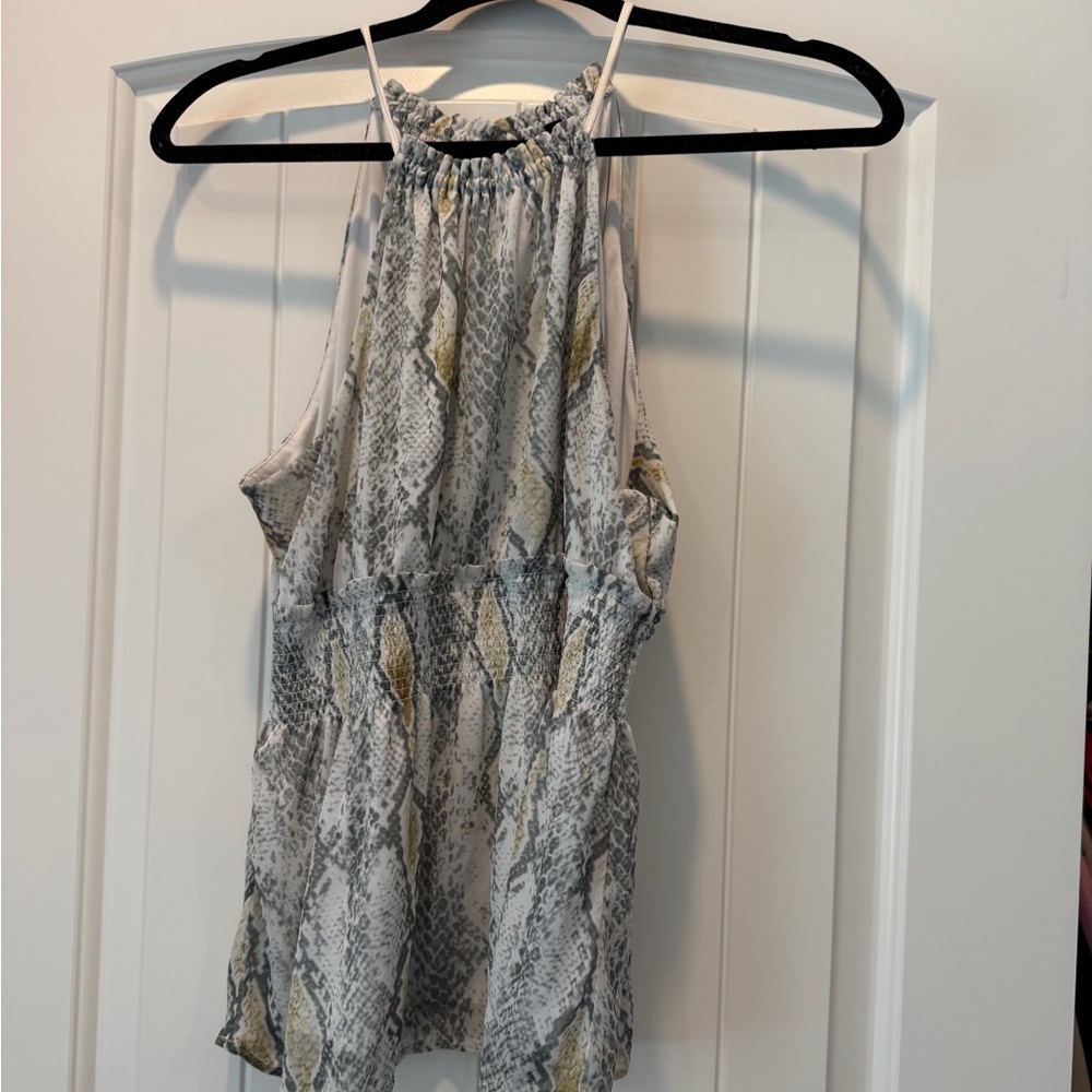 Express Gray and Cream Snake Print Halter Blouse